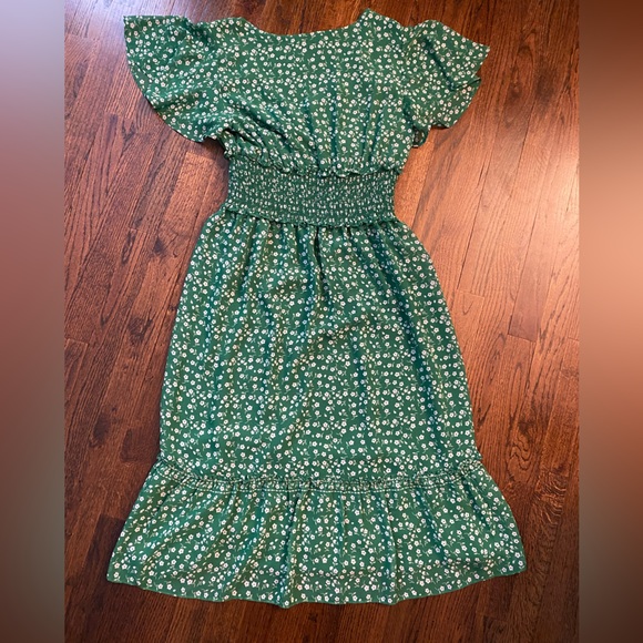 Max Studio- Green Floral Midi Dress flowy lightweight spring M? SIZE TAG MISSING - Picture 6 of 16